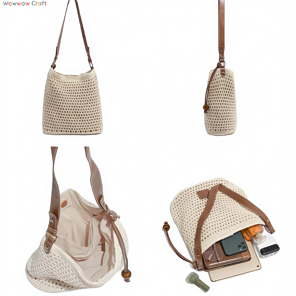 Crochet Bags,Crossbodies,Shoulder Bags,Crocheted shoulder bag with eco-leather straps - Beach Crochet Bags